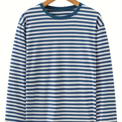 T-shirt à manches longues rayé col rond bleu et blanc pour homme