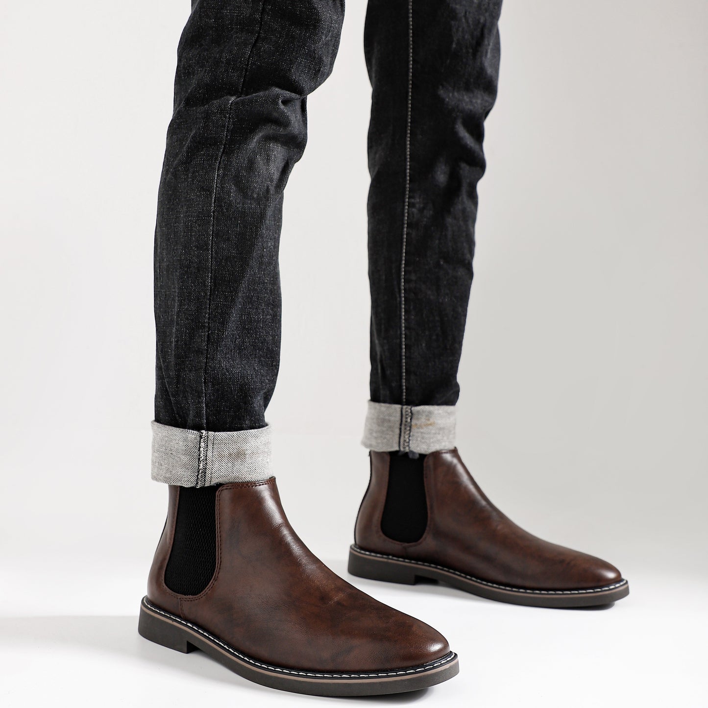Bottes Chelsea Homme Marron Foncées Élastiquées Style Classique