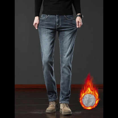 Jean homme doublé polaire coupe droite style décontracté bleu ou gris