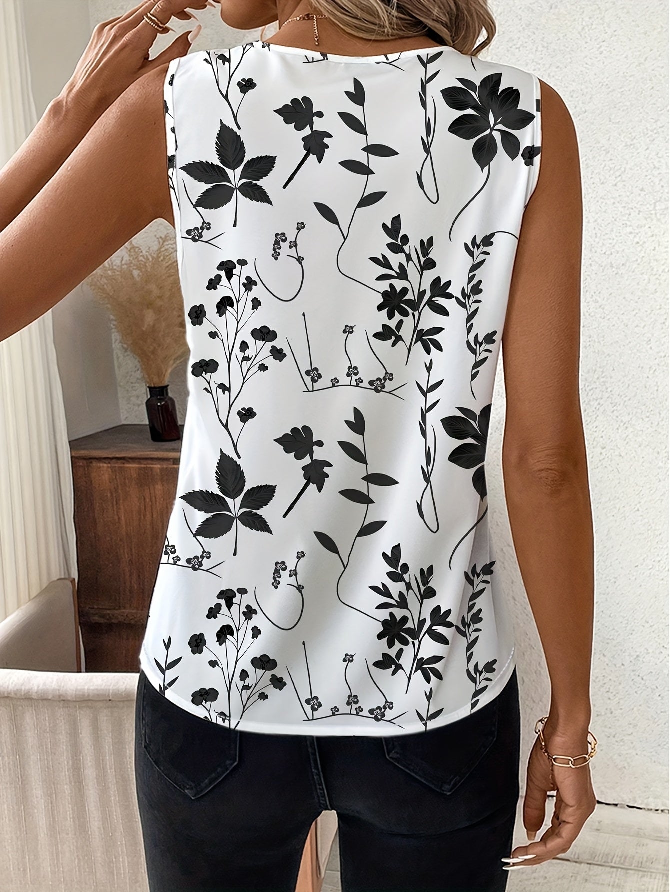 Top donna chic con motivo floreale, stile casual per ufficio e tempo libero