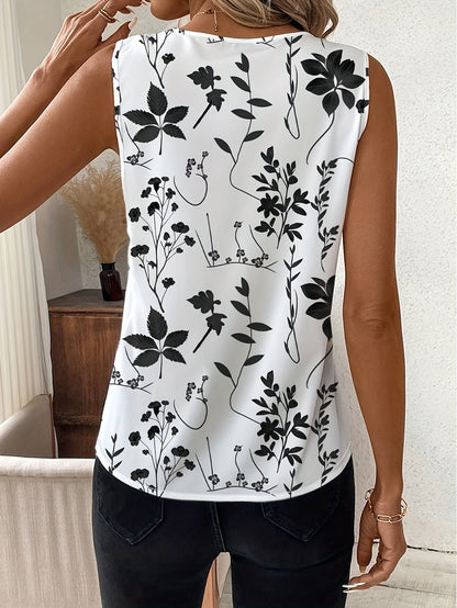 Top donna chic con motivo floreale, stile casual per ufficio e tempo libero