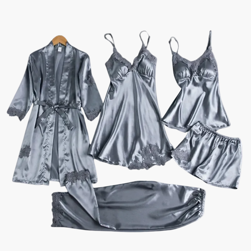 Ensemble de Nuit 5 Pièces Femme Élégant Style Kimono et Lingerie pour Maison et Détente