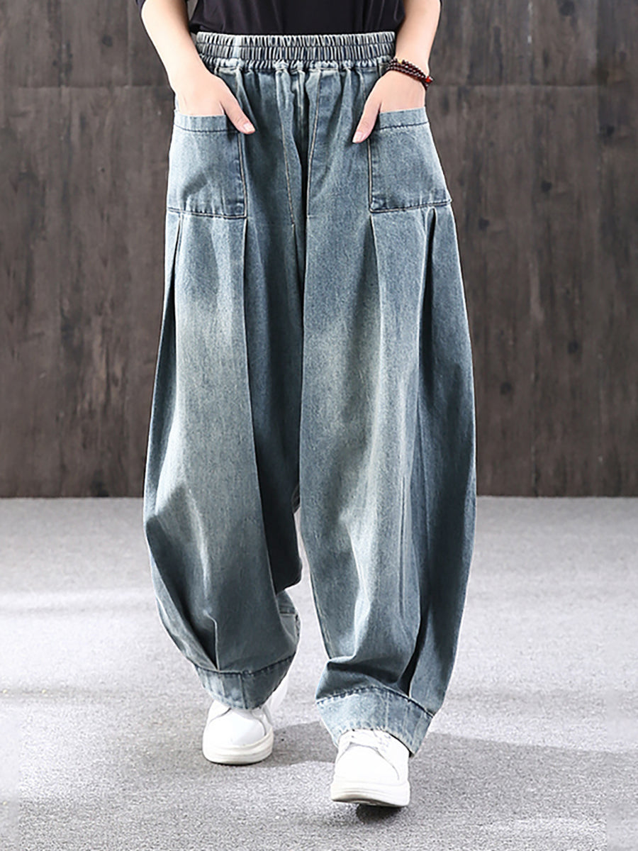 Pantalon large décontracté pour femme style streetwear avec poches, taille élastique, idéal pour un look urbain tendance