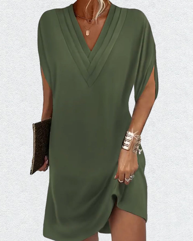 Robe décontractée femme col en V manches fendues style chic pour toutes occasions