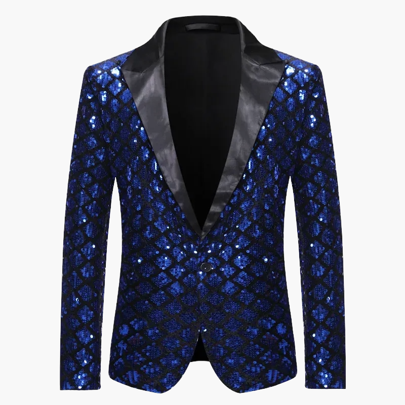 Giacca da sera uomo stile smoking, motivo geometrico brillante, ideale per feste ed eventi eleganti