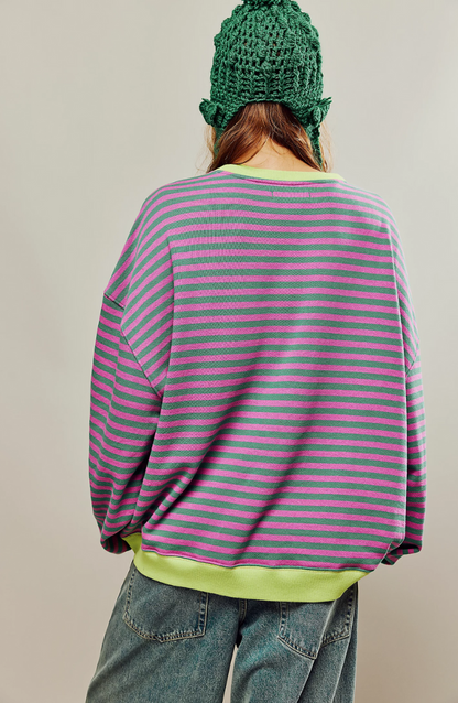 Sweat-shirt ample à rayures style décontracté pour femme - Mode urbaine tendance