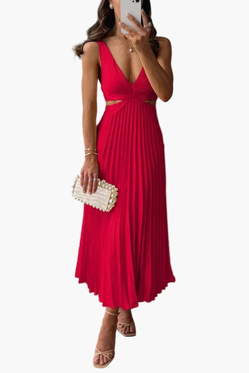 Elegante geplooide midi-jurk voor dames – Stijlvol en veelzijdig voor avond en gelegenheid