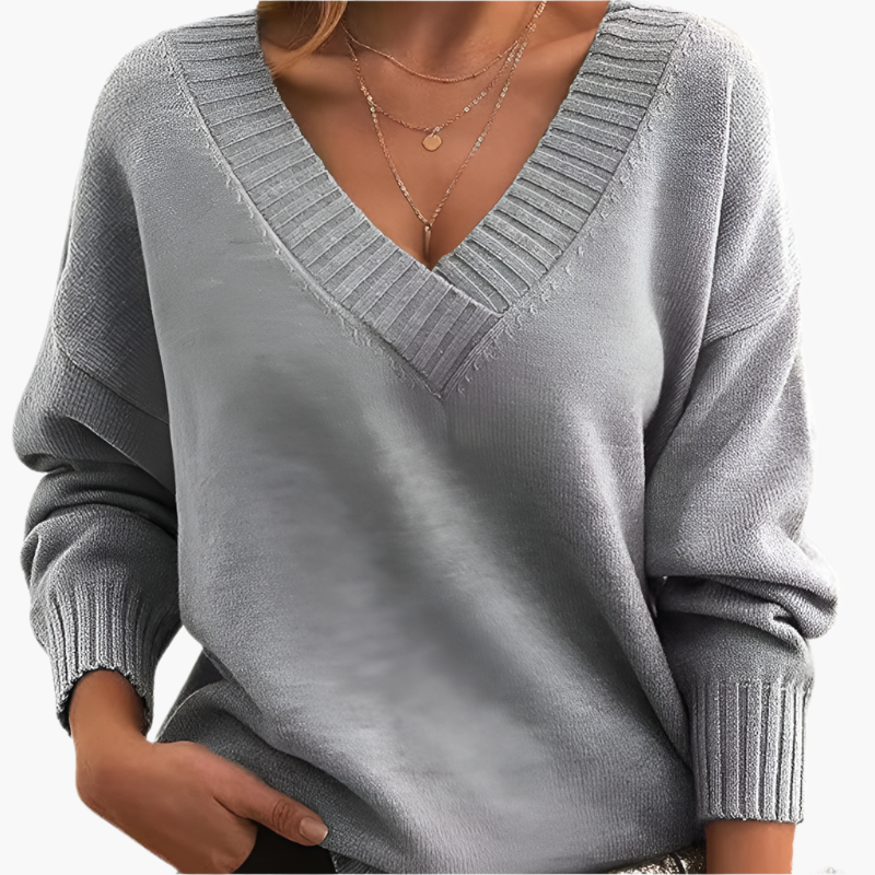 Damski sweter z dekoltem w serek na zimę, elegancki i swobodny, z długim rękawem
