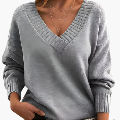 Damski sweter z dekoltem w serek na zimę, elegancki i swobodny, z długim rękawem