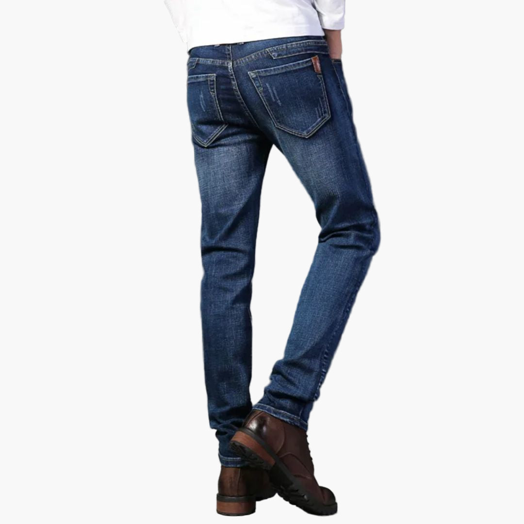 Slim fit klassieke herenjeans reissstijl comfortabel rekbaar