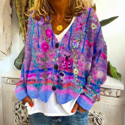Cardigan donna artistico bohémien stile maglia per autunno e inverno