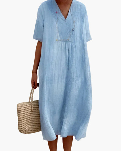 Robe d'été décontractée pour femme style ample col en V idéale vacances plage