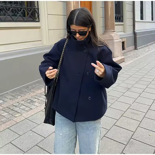 Manteau court à double boutonnage style élégant pour femme - Veste moderne mi-saison