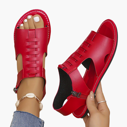 Sandales plates d'été pour femme style gladiateur à bout ouvert avec fermeture éclair