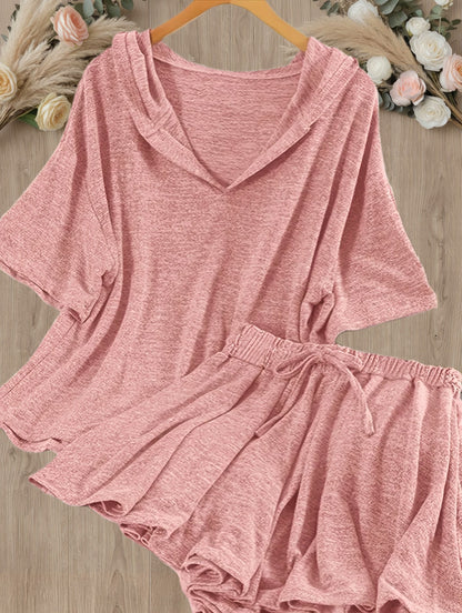 Ensemble décontracté à capuche pour femme - T-shirt ample et short pour détente et loisirs