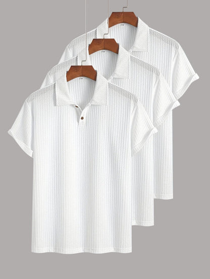 Lot de polos homme manches courtes style casual chic à col classique – pack de 3 polos texturés pour usage quotidien