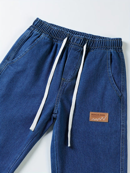 Jean décontracté bleu coupe large taille élastique cordon blanc
