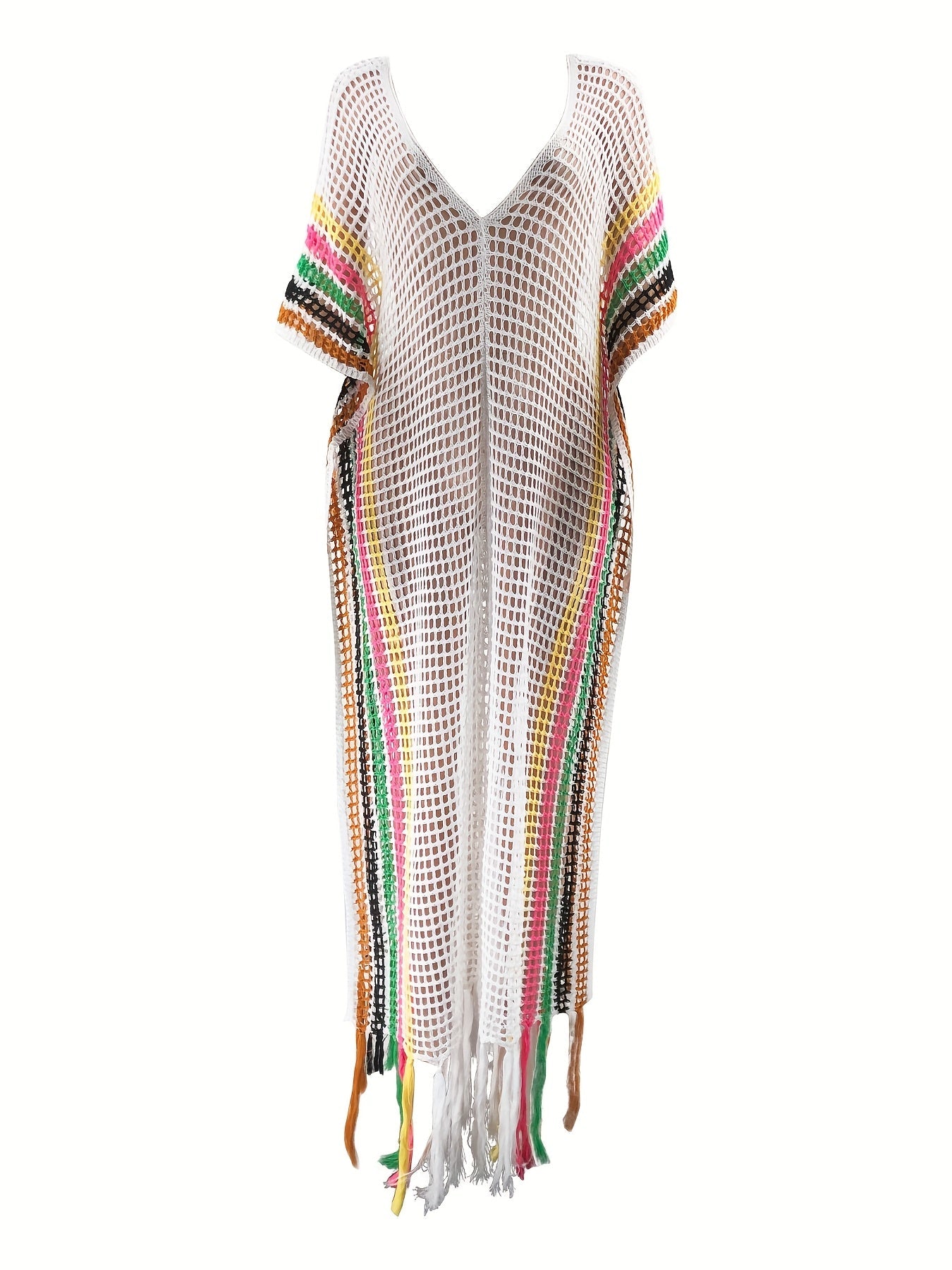 Boho-Strandkleid für Damen mit Lochmaschen und Fransen – Kaftan-Urlaubsstil