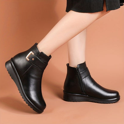 Bottines Femme doublées Chaudes Marron avec Sangle et Boucle Dorée