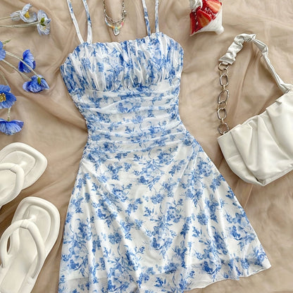 Abito estivo donna stile elegante con spalline sottili, stampa floreale per uscite e vacanze