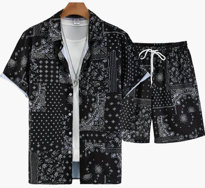 Ensemble chemise et short à motif bandana pour homme, style décontracté été