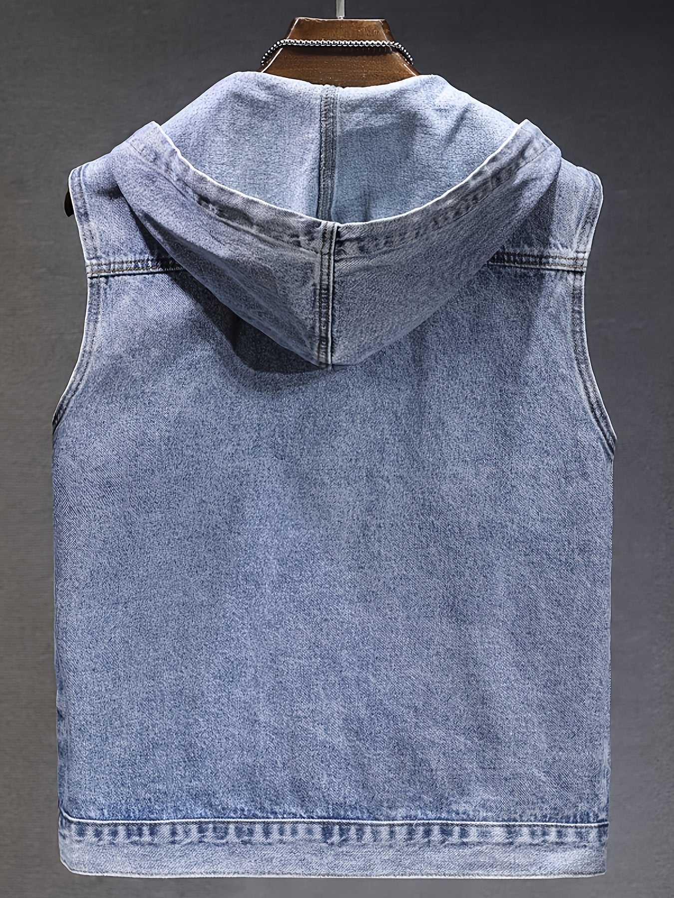 Veste sans manches à capuche pour homme en denim noir délavé
