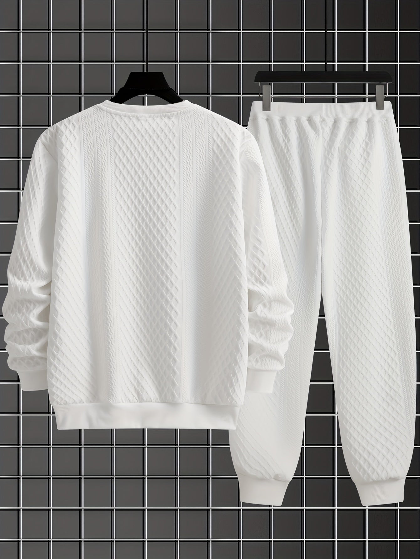 Ensemble Homme Pull Col Rond et Pantalon Jogging Tissé Motif Losanges