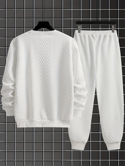 Ensemble Homme Pull Col Rond et Pantalon Jogging Tissé Motif Losanges