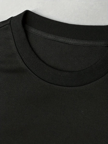 T-shirt Homme Manches Longues Bicolore Noir et Blanc Coupe Ample Col Rond