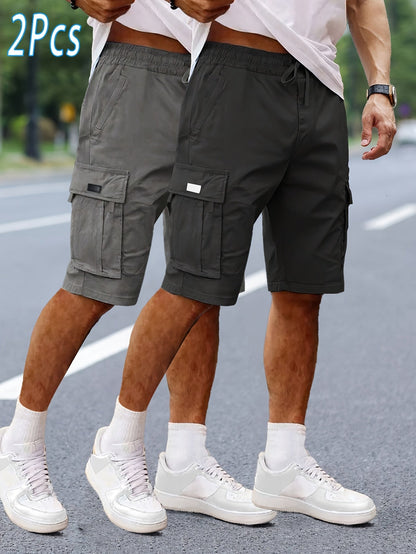 Shorts cargo casual da uomo 2 pezzi, stile urbano e versatile, ideali per il tempo libero e le attività all'aperto