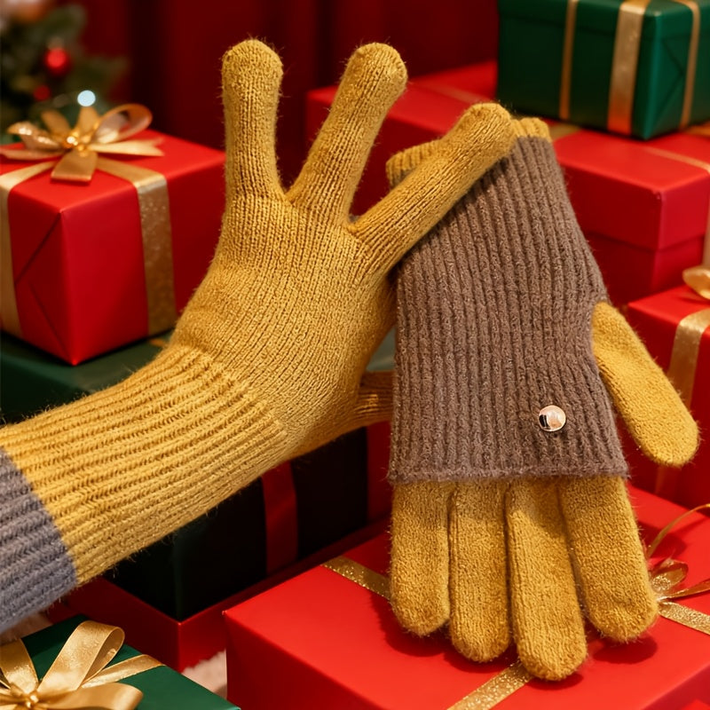 Gants tricotés bicolores convertibles avec mitaines rabattables pour femme