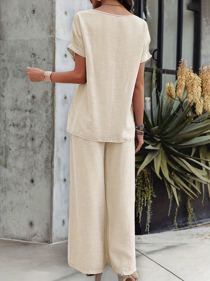Ensemble Femme Décontracté Chic à Manches Courtes pour Été – Tenue Plage ou Ville
