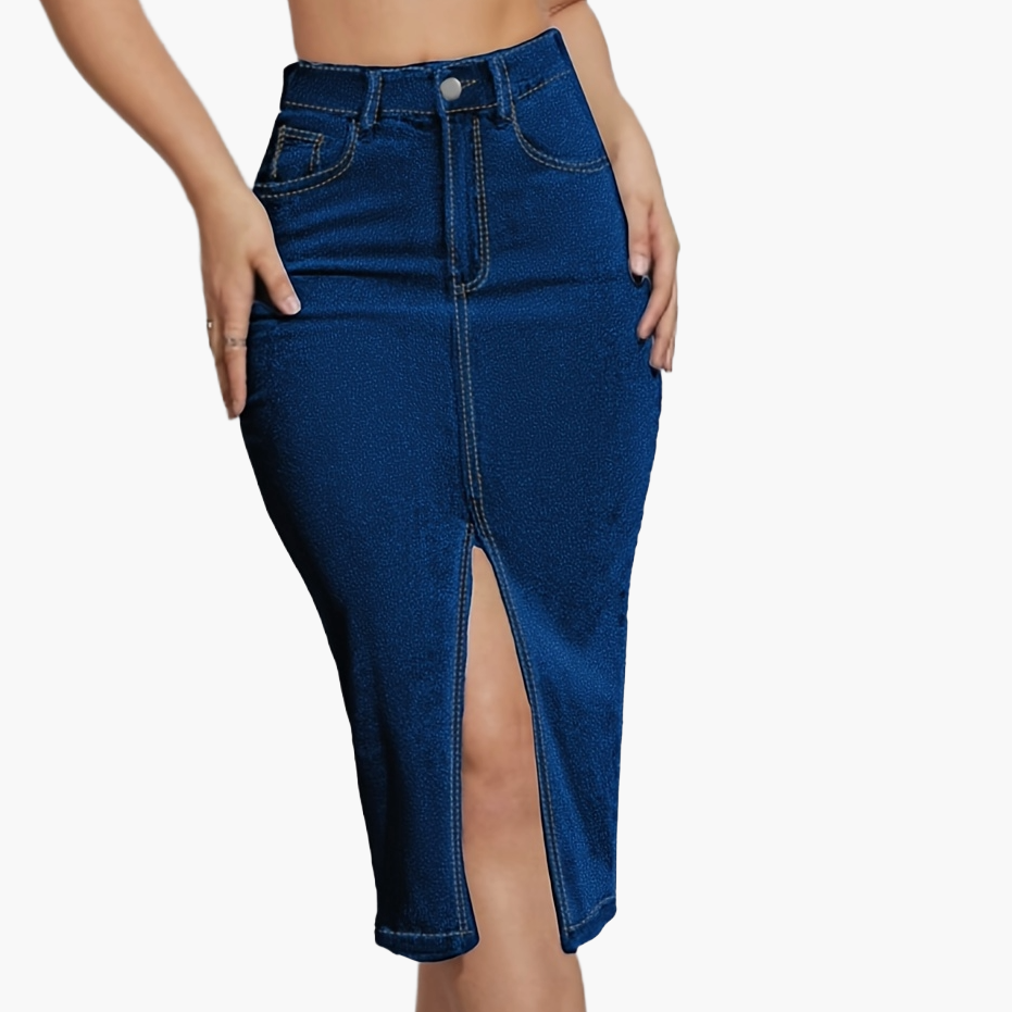 Højhalset pencilskørt med slids til kvinder, casual chic stil, ideel til sommeren