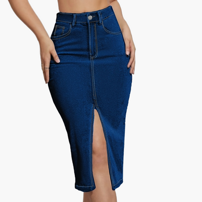 Højhalset pencilskørt med slids til kvinder, casual chic stil, ideel til sommeren