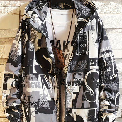 Blouson à Capuche Imprimé Graffiti Homme - Rouge, Noir et Blanc