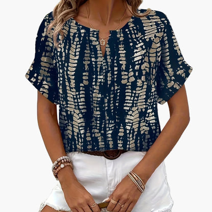Blouse élégante imprimée manches courtes pour femme – Style décontracté chic, idéale pour l'été et le week-end