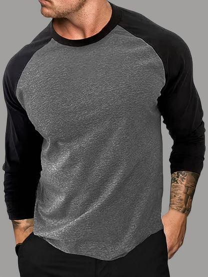 T-shirt Homme Manches Longues Raglan Bicolore Blanc et Noir