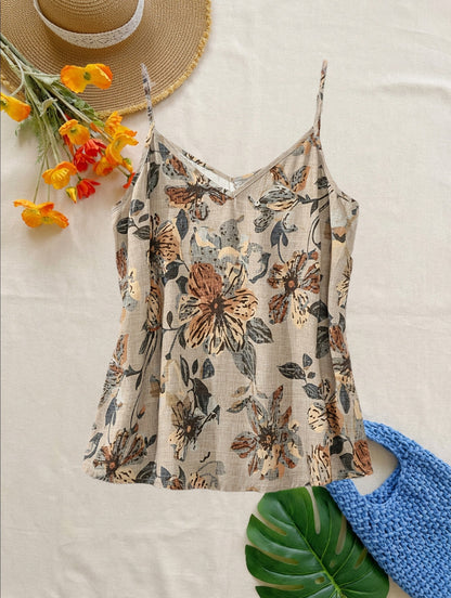 Camiseta sin mangas para mujer estilo bohemio con tirantes finos y estampado floral para verano