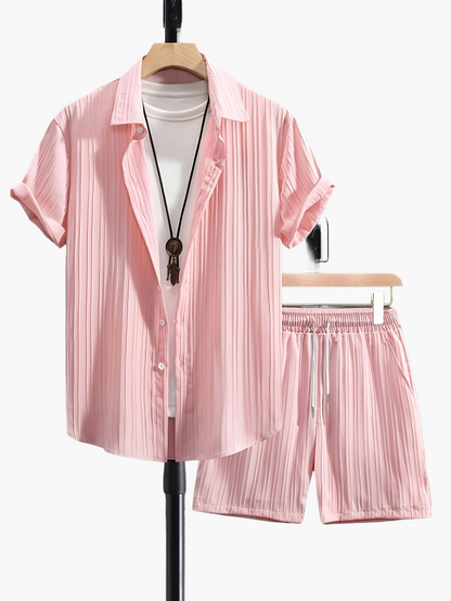 Ensemble Chemise et Short Décontracté Homme Style Plissé - Look Estival Chic et Moderne