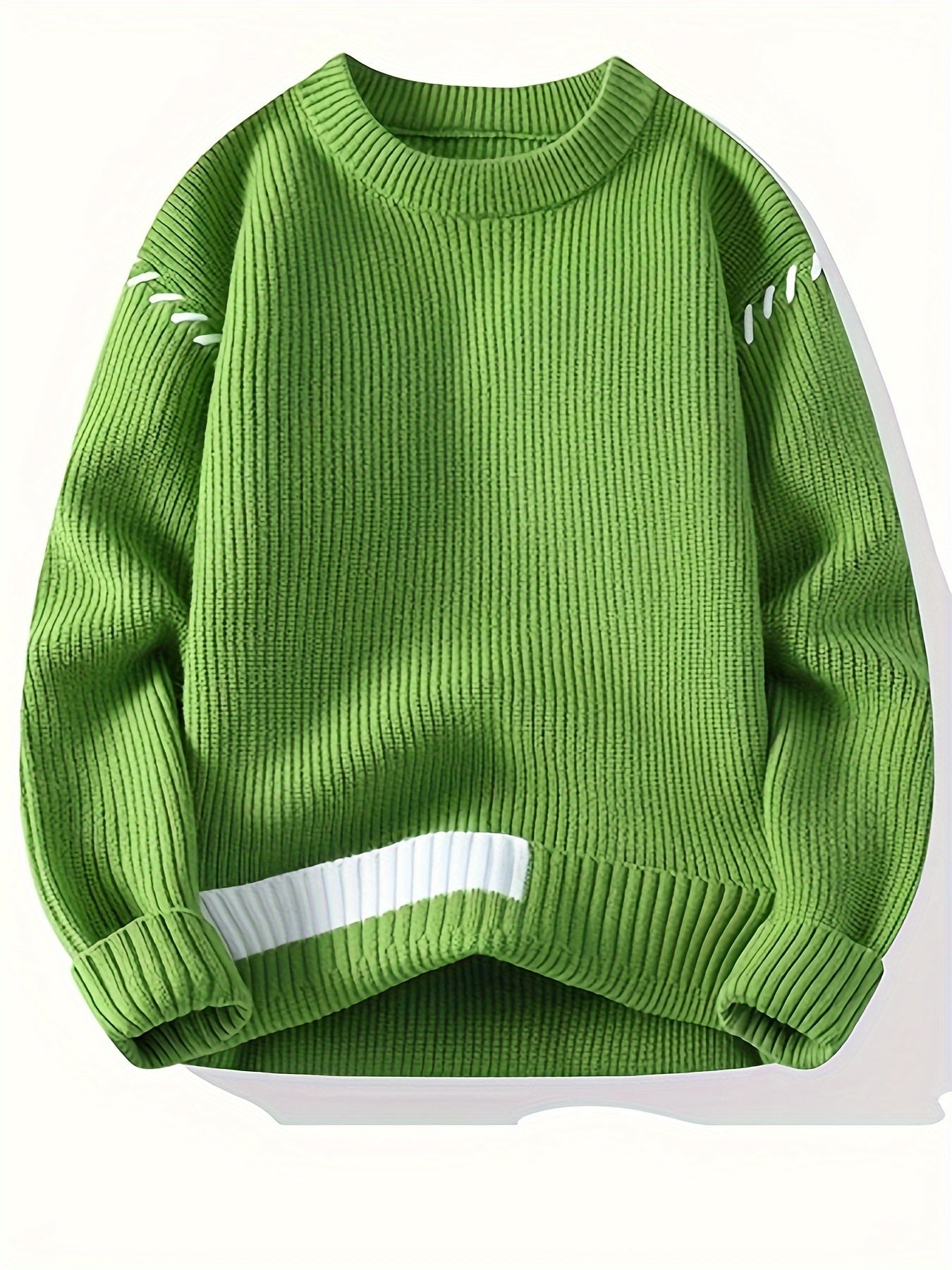 Pull col rond côtelé rouge avec détails contrastants