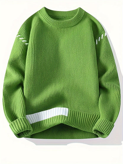 Pull col rond côtelé rouge avec détails contrastants