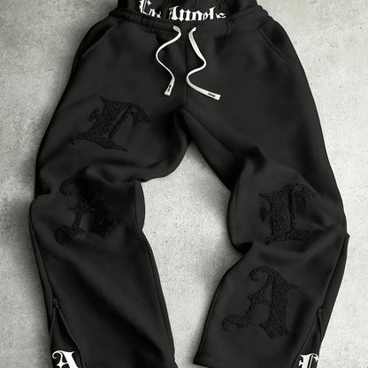Pantalon de jogging ample brodé noir pour homme