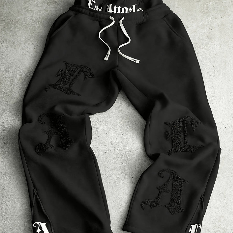 Pantaloni da jogging da uomo neri, ampi e ricamati