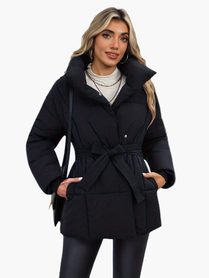 Chaqueta acolchada con cinturón estilo casual para mujer – Ideal para invierno y entretiempo