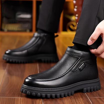 Bottes courtes homme noir doublées fourrure synthétique à semelle crantée et fermeture éclair latérale
