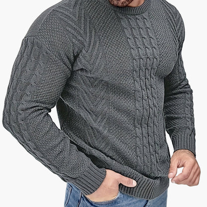 Jersey de punto trenzado para hombre estilo urbano casual – Mangas largas, elegante otoño/invierno