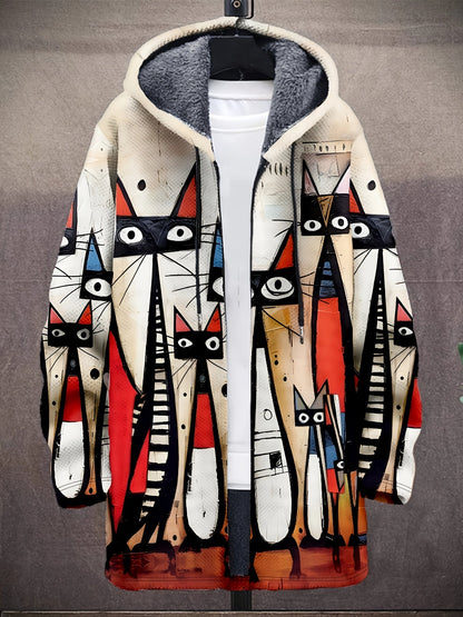 Manteau à capuche doublé en polaire imprimé fantaisie pour homme, fermeture éclair, motif vagues ou animaux