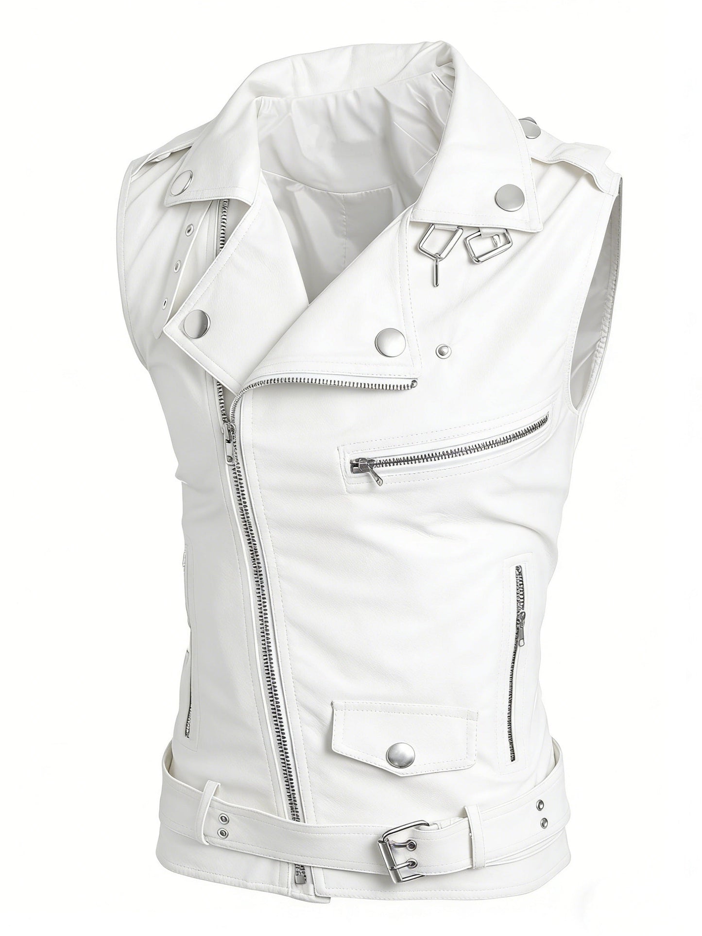 Gilet de style motard en similicuir sans manches avec fermeture éclair asymétrique