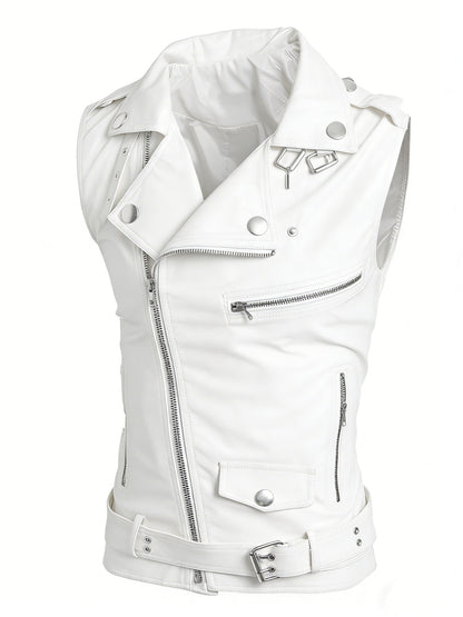 Gilet de style motard en similicuir sans manches avec fermeture éclair asymétrique