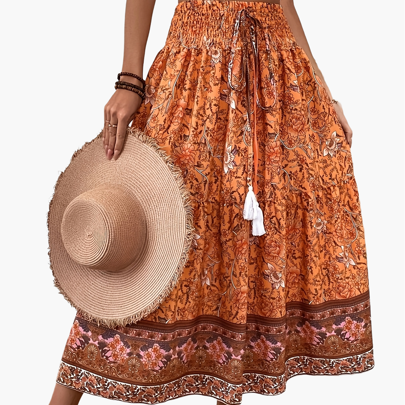Elegant summer style women's long bohemian floral print skirt
